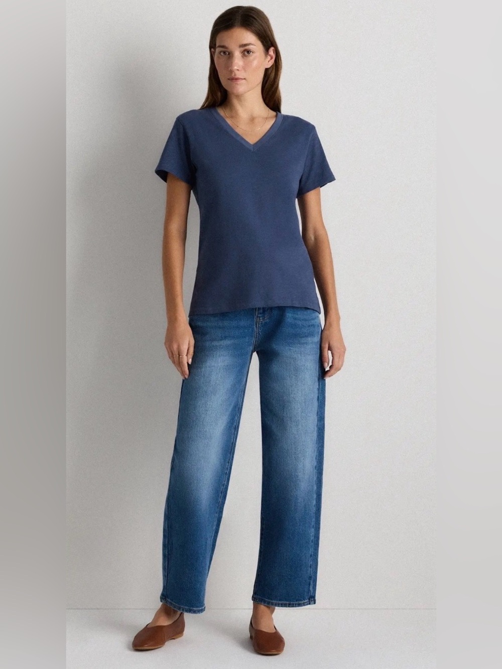 Quince 100% Organic Cotton Slub V-Neck Tee in Storm Blue